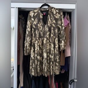 Vince Camuto Black and Gold Textured Dress